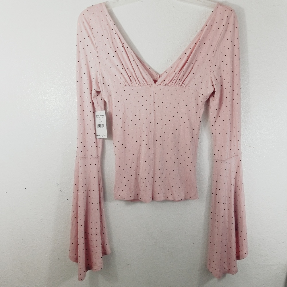 Free People polka dot flare sleeve v neck top M - Picture 5 of 6